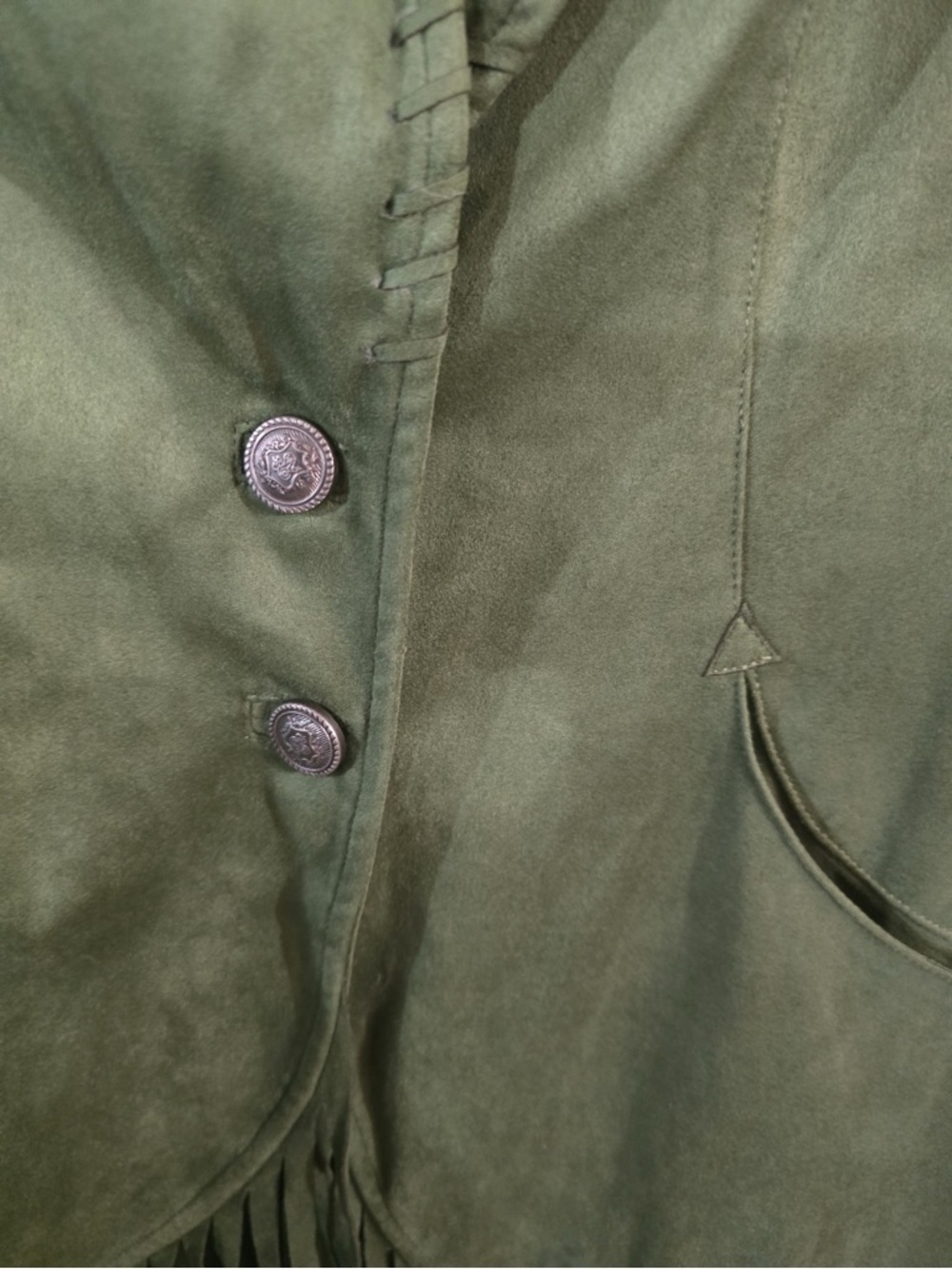 American West Carolyn Pollack Juniper Green Faux Suede Fringe Jacket XS - Picture 6 of 13